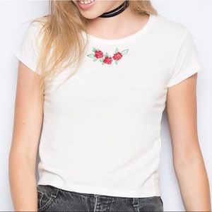 Brandy Melville Embroidered Rose T-Shirt